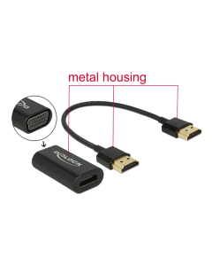 DeLOCK HDMI til VGA adapter, inkl. 0,15m HDMI ha - ha kabel, sort