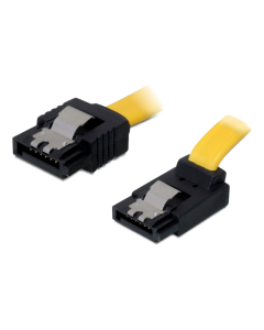 DeLOCK SATA-kabel, 0,3 m, 6 Gb/s, låseclips, vinklet opad - lige, gul