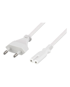 DELTACO ujordet apparatkabel, CEE 7/16 til IEC 60320 C7, 1m, hvid