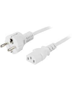 DELTACO enhedskabel, PC & væg, lige CEE 7/7 - lige IEC C13, 2m, hvid