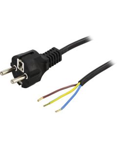 DELTACO apparatkabel, jord, CEE 7/7 åben ende, 10 A / 250 V, 2 m