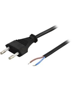 DELTACO apparatkabel, ujordet, CEE 7/16 åben ende, 2,5 A / 250 V, 2