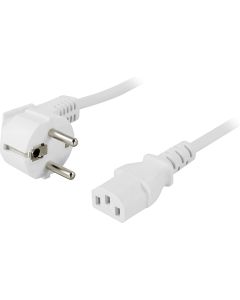 DELTACO enhedskabel, vinklet CEE 7/7 - lige IEC C13, 0,2m, hvid