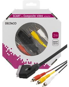 DELTACO SCART til Composite video, 3xRCA, ha - ha, 2m, sort