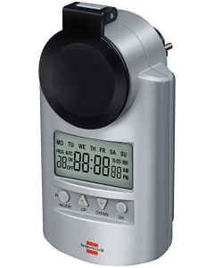 Brennenstuhl digital timer, jordet, 12/24h, IP44, 240V/16A/3680W, sølv