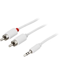 DELTACO Audiokabel 3,5mm ha - 2xRCA ha 1m, hvid