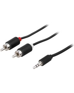 DELTACO Audiokabel 3,5mm ha - 2xRCA ha 2m, sort