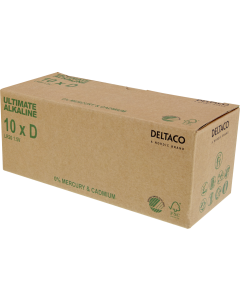 DELTACO Ultimate Alkaline batterier, LR20/D størrelse, 10-pak bulk