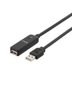 DELTACO PRIME USB forlængerkabel, aktiv, USB 2.0, 10m, sort