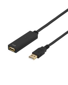 DELTACO PRIME, USB forlængerkabel, aktiv, USB 2.0, 15m, sort