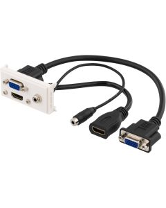 DELTACO fatningspanel, 1xVGA, 1xHDMI, 1x3,5 mm, 0,2 m, hvid
