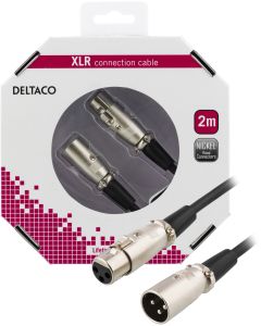 DELTACO XLR lydkabel, 3-benet ha - 3-benet ho, 2m, sort