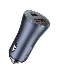 Baseus Golden Contactor Max Dual Biloplader, hurtig opladning, 60W, USB-A + USB-C - Mørkegrå