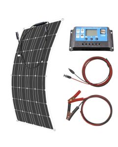 100W Solpanelpakke / Solcellepakke, med solcelle, regulator og ledninger, monokrystallinsk, fleksibelt design, kan udvides