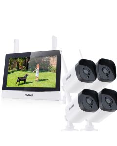 Overvågningspakke med 4 trådløse udendørskameraer, WIFI, IP66, 7" NVR-skærm, iOS/Android, Alexa, 3mpx, nattesyn
